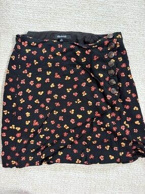 Madewell Black Mini Skirt with Red and Yellow Floral Print